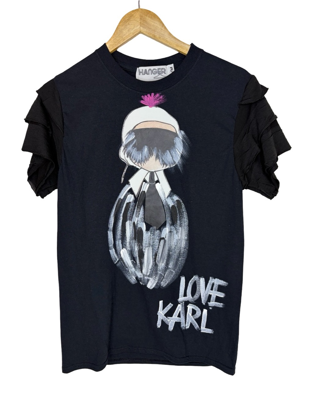 Hanger “Love Karl" Graphic Ruffle Sleeve Tee - Black small